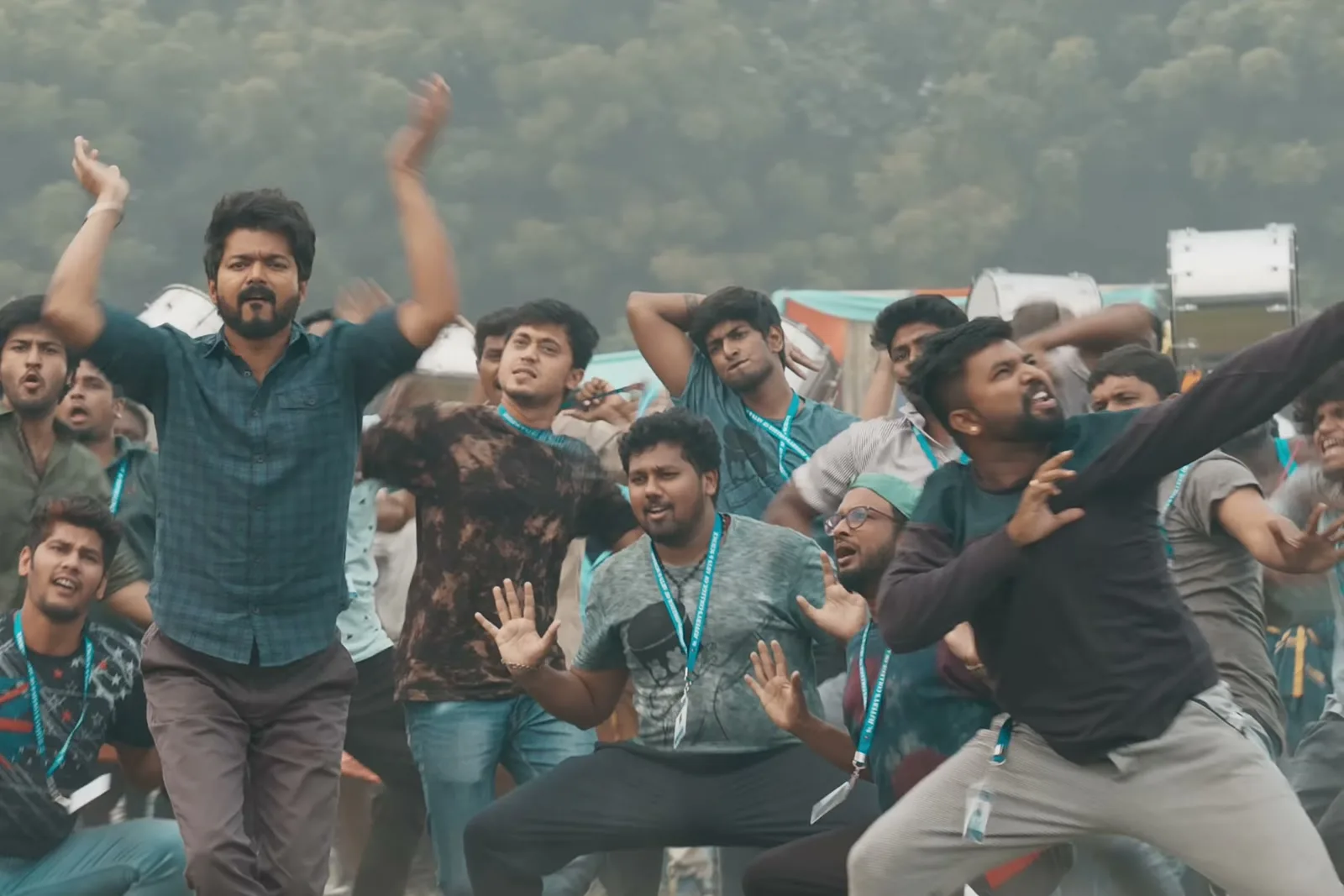 Vijay — Full length, arms out — how loosely the untucked shirt sits