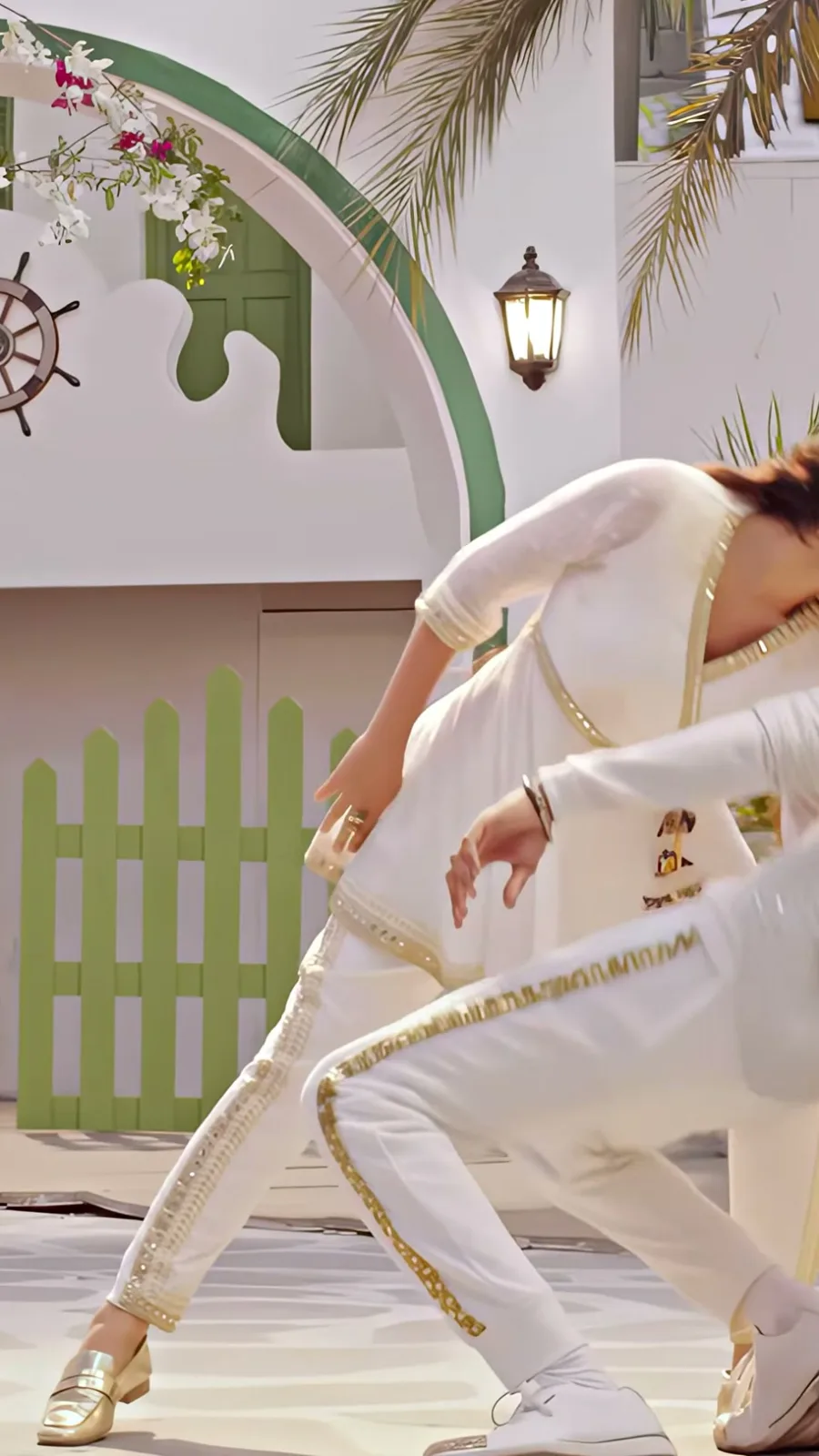 Sai Pallavi — Low and wide — the gold sequin border at the hem and down the outer seam