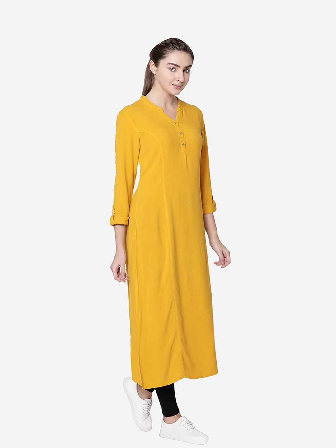 IDENTITI Yellow solid straight kurta
