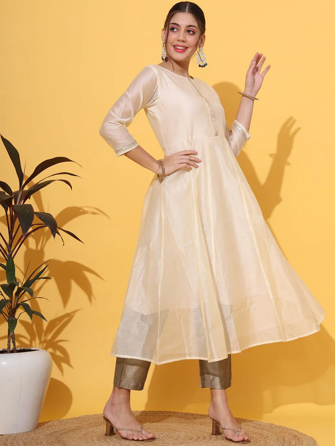 KALINI Cream gota-patti anarkali kurta