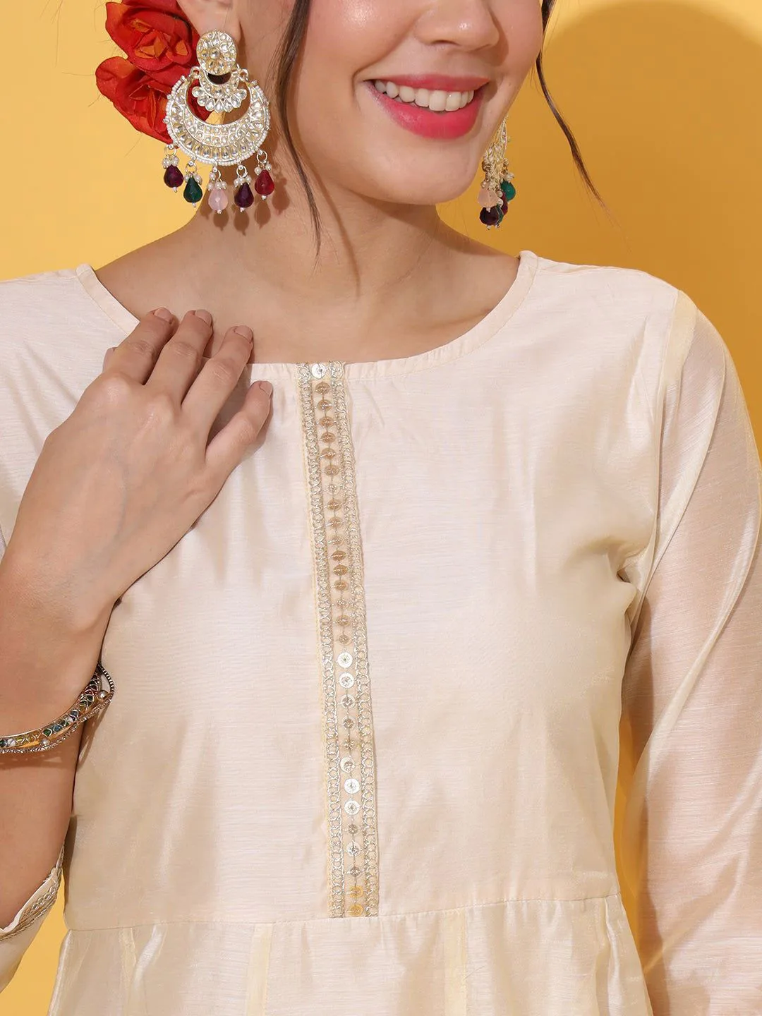 KALINI Cream gota-patti anarkali kurta