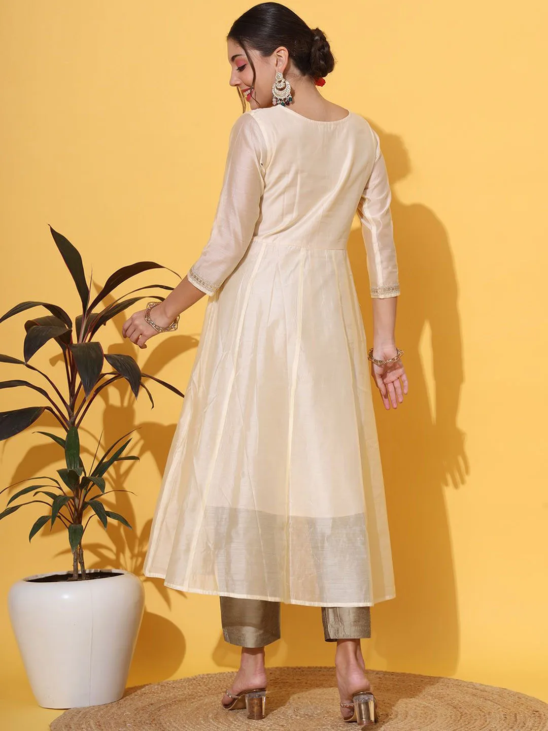 KALINI Cream gota-patti anarkali kurta