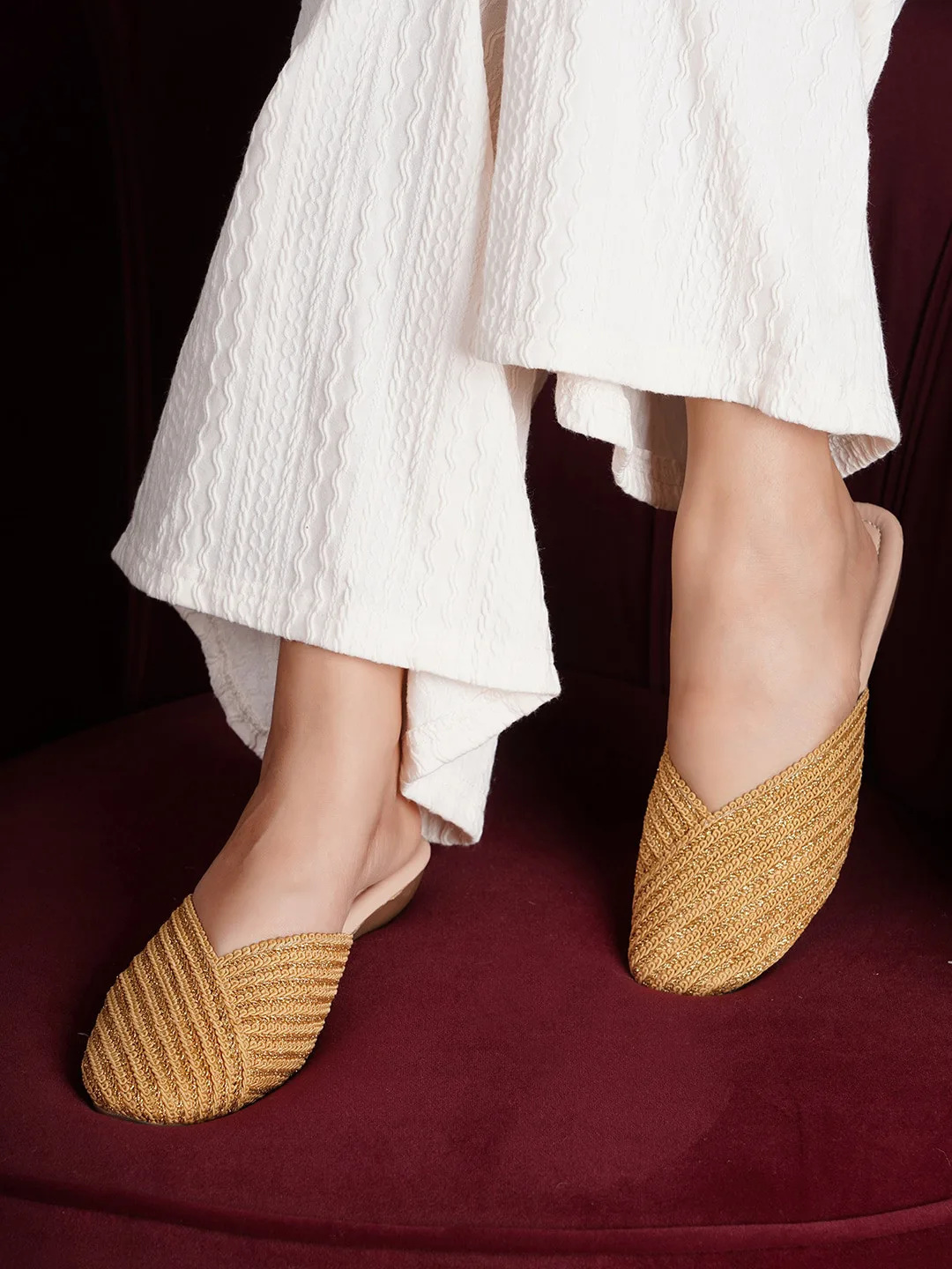 Shezone Gold-toned flat mules