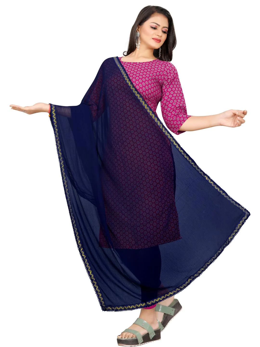 EBADAT Blue chiffon solid dupatta