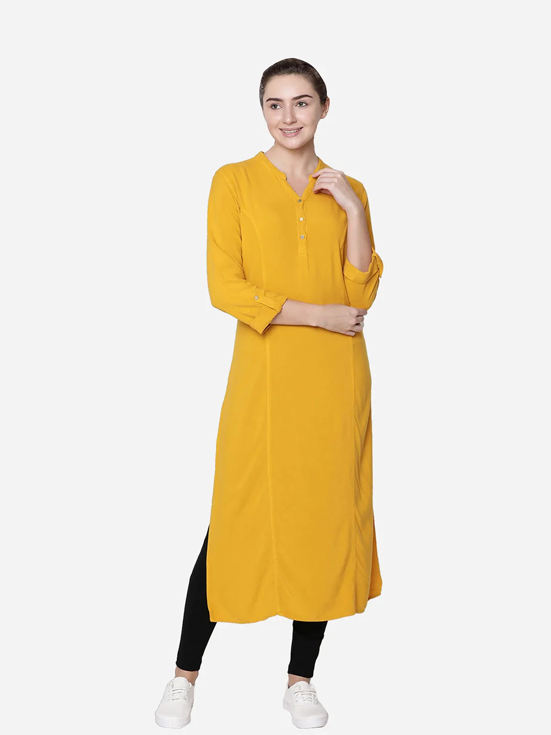 IDENTITI Yellow solid straight kurta