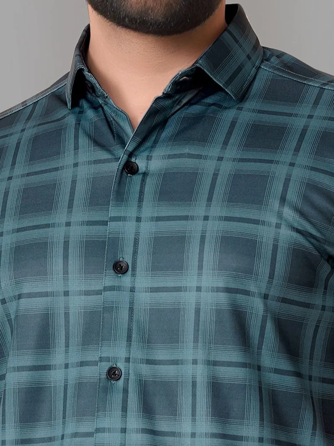Metronaut Teal tonal-check short-sleeve shirt
