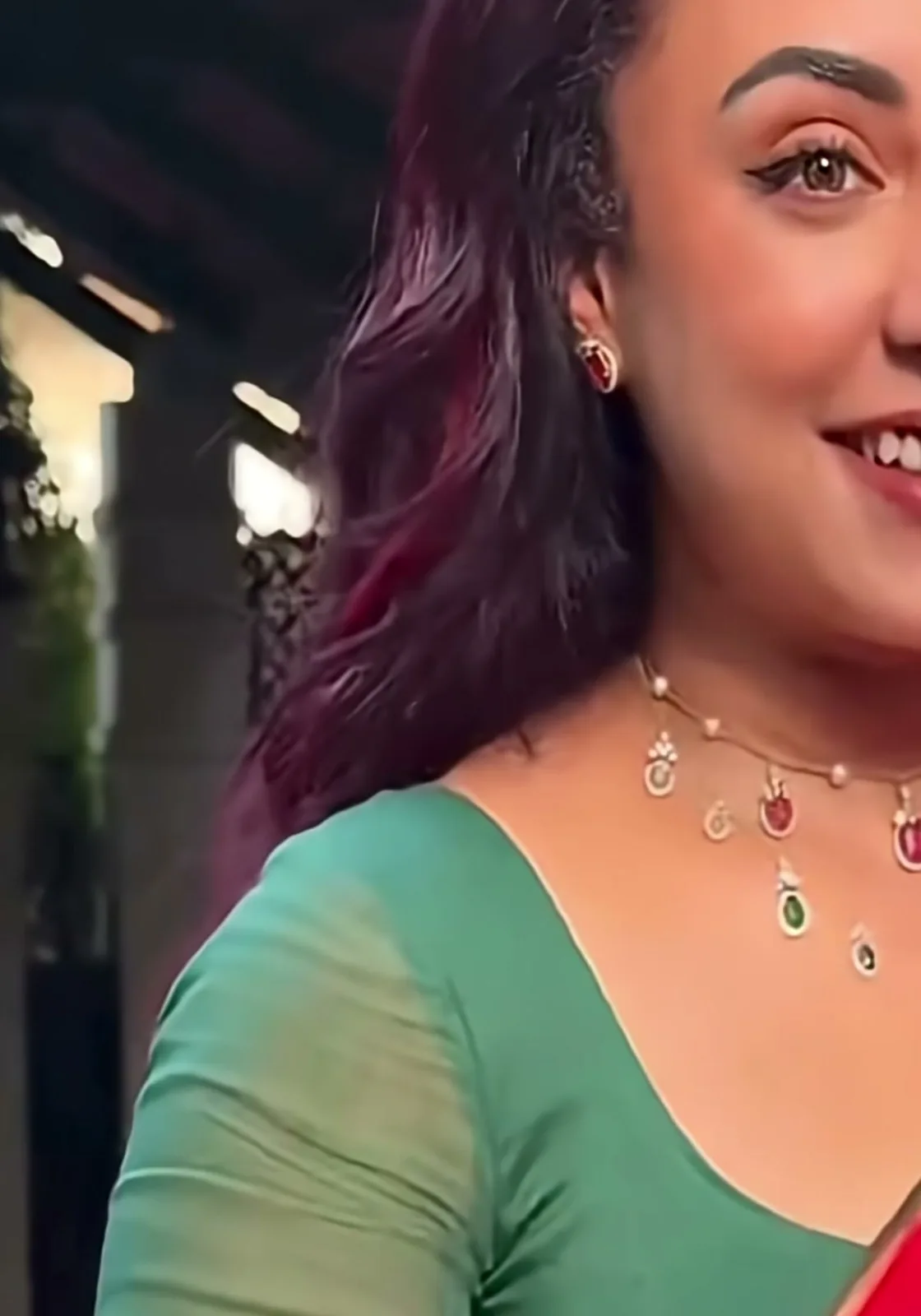 Pearle Maaney — The blouse in sunlight: a wide scooped neck, short sleeves above the elbow, and nothing on it at all