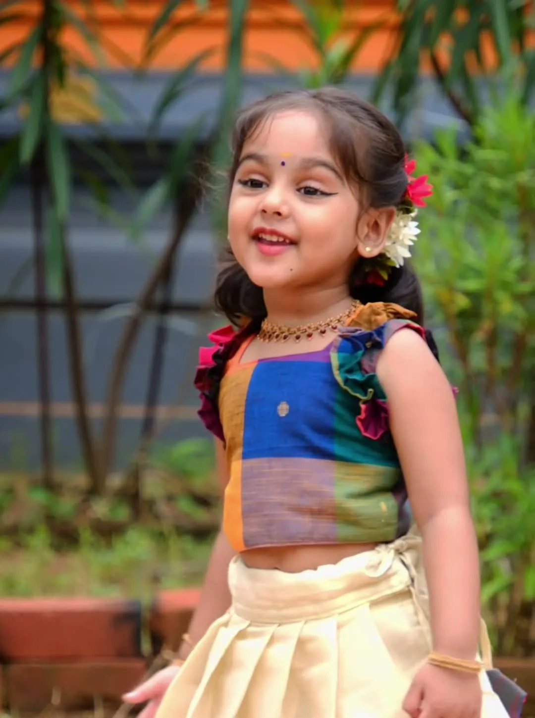 The patchwork-border kasavu pattu pavadai — Gautami Gokul
