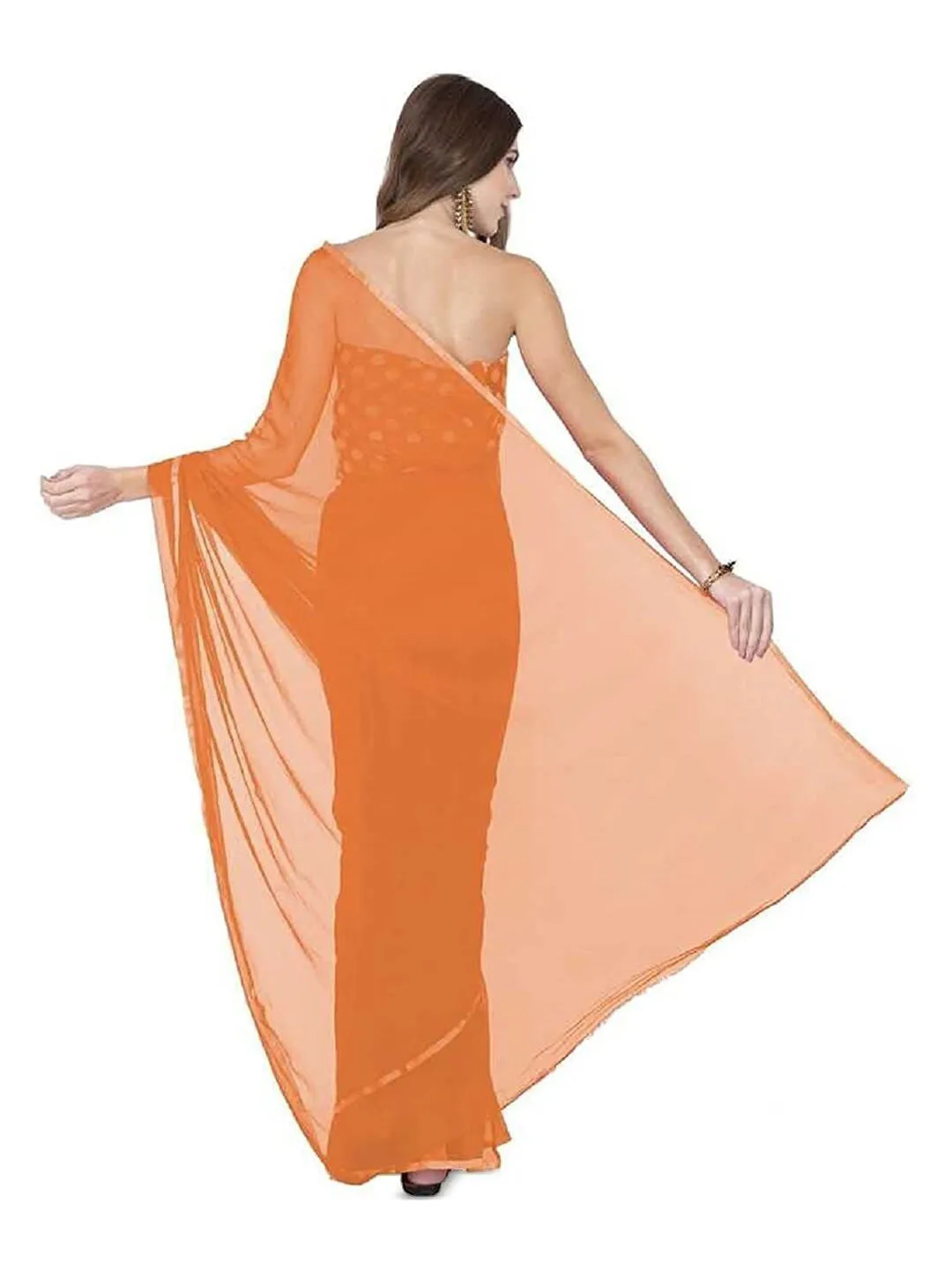 THE FASHION ATTIRE Solid burnt-orange plain silk saree