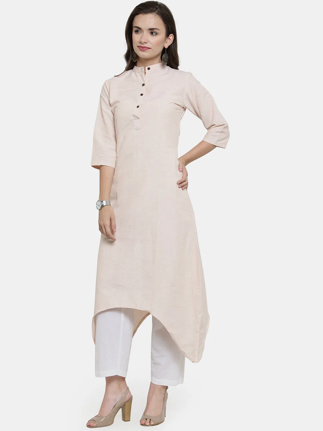 Enchanted Drapes Ivory solid cotton A-line kurta