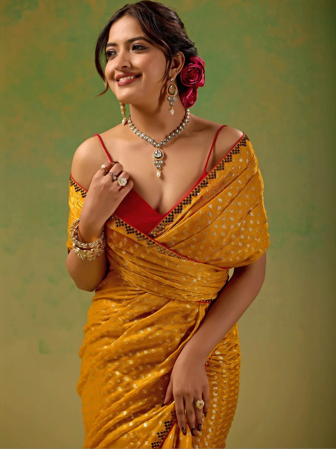 KALINI Marigold zari tissue saree