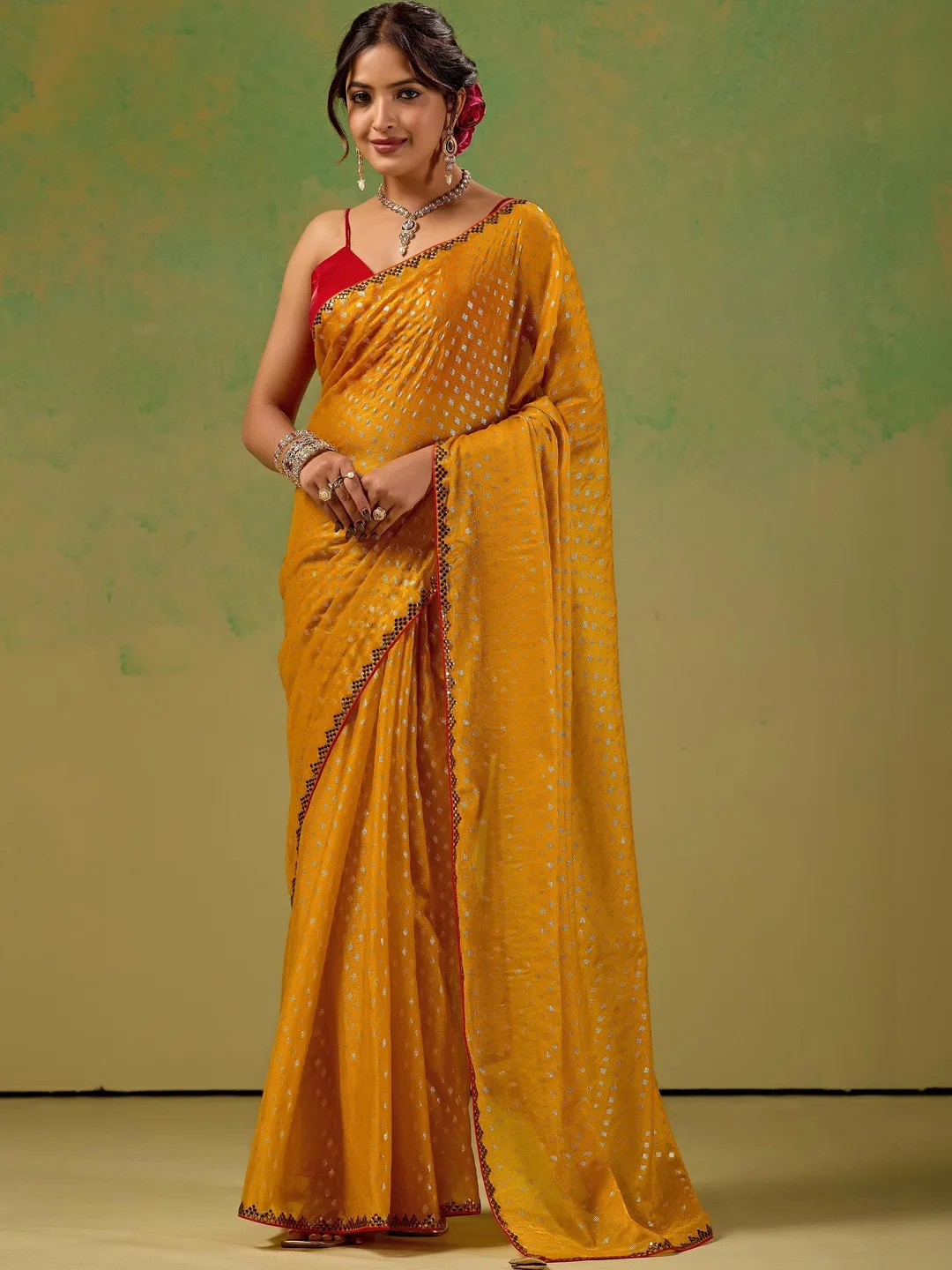KALINI Marigold zari tissue saree