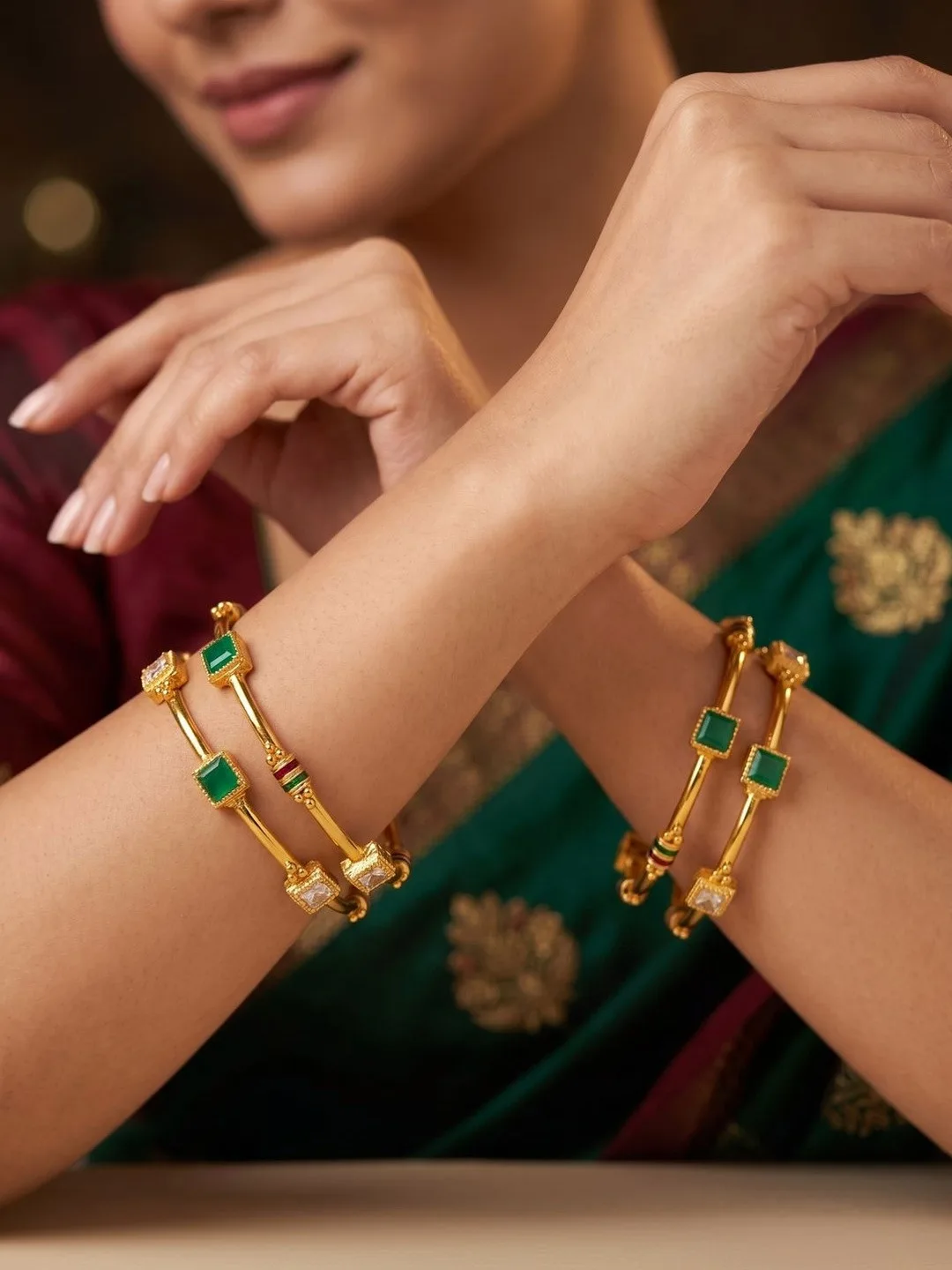 Nui Our pick for the colour in it — four enamelled gold-plated bangles