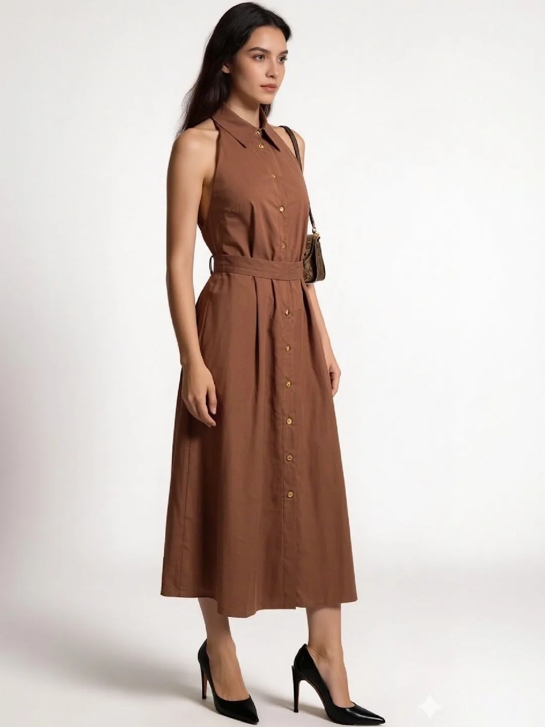 Chemistry Chocolate button-through belted A-line midi dress