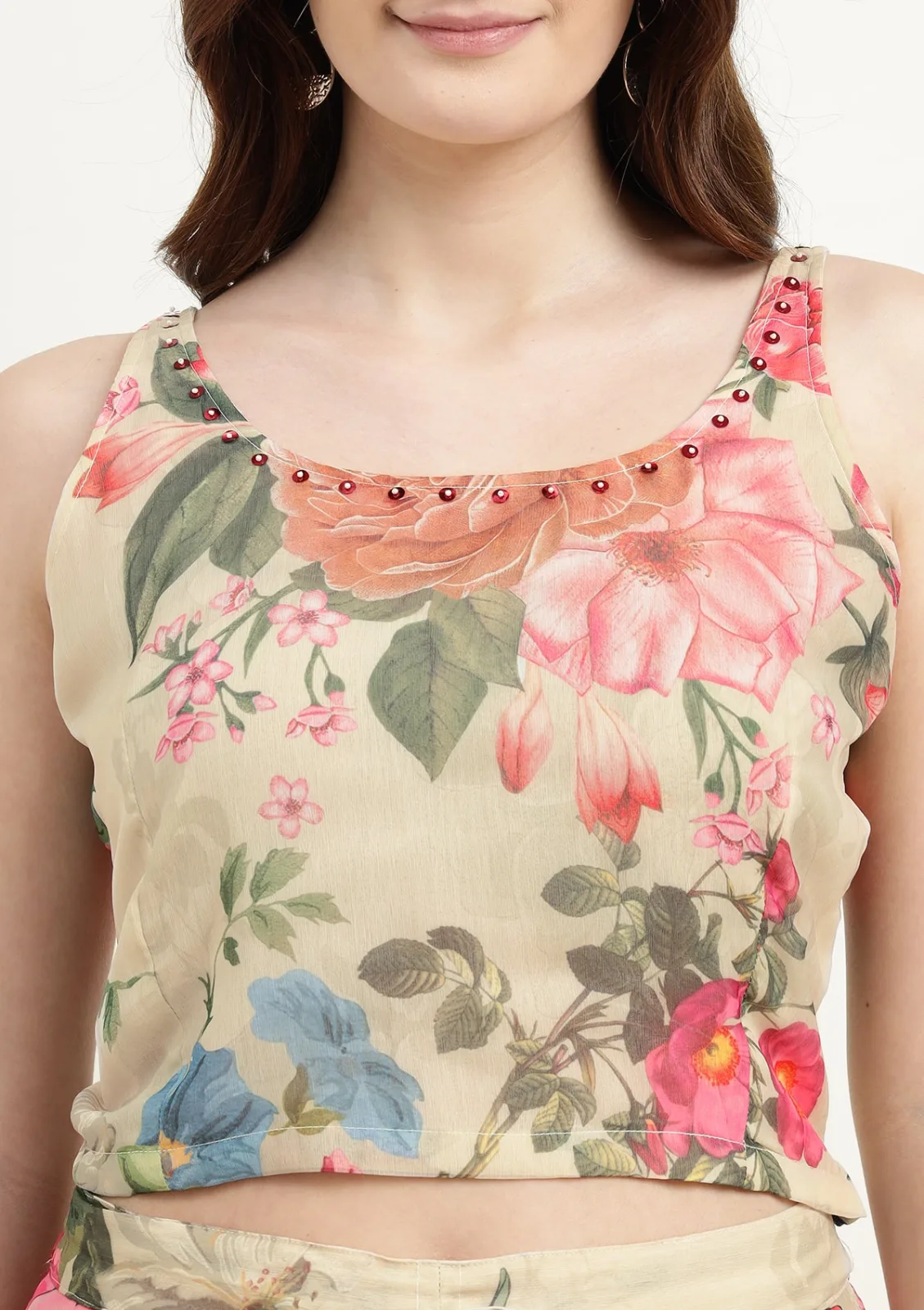 Zari Jaipur Printed Chiffon Kurta — the three-piece set, with palazzo and dupatta