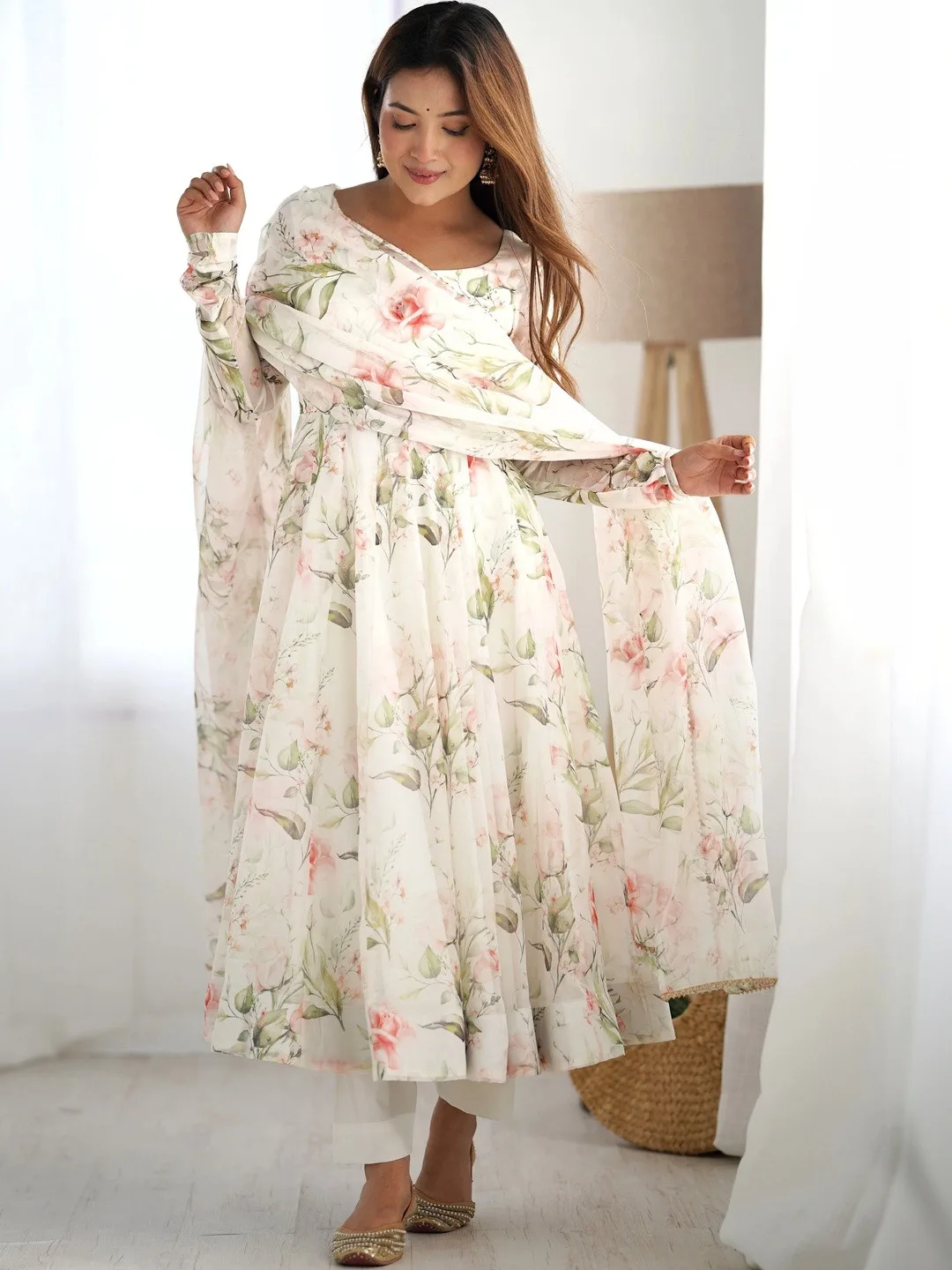 Urban Nakhre Our pick under ₹2,000 — off-white floral kurta with trousers and dupatta