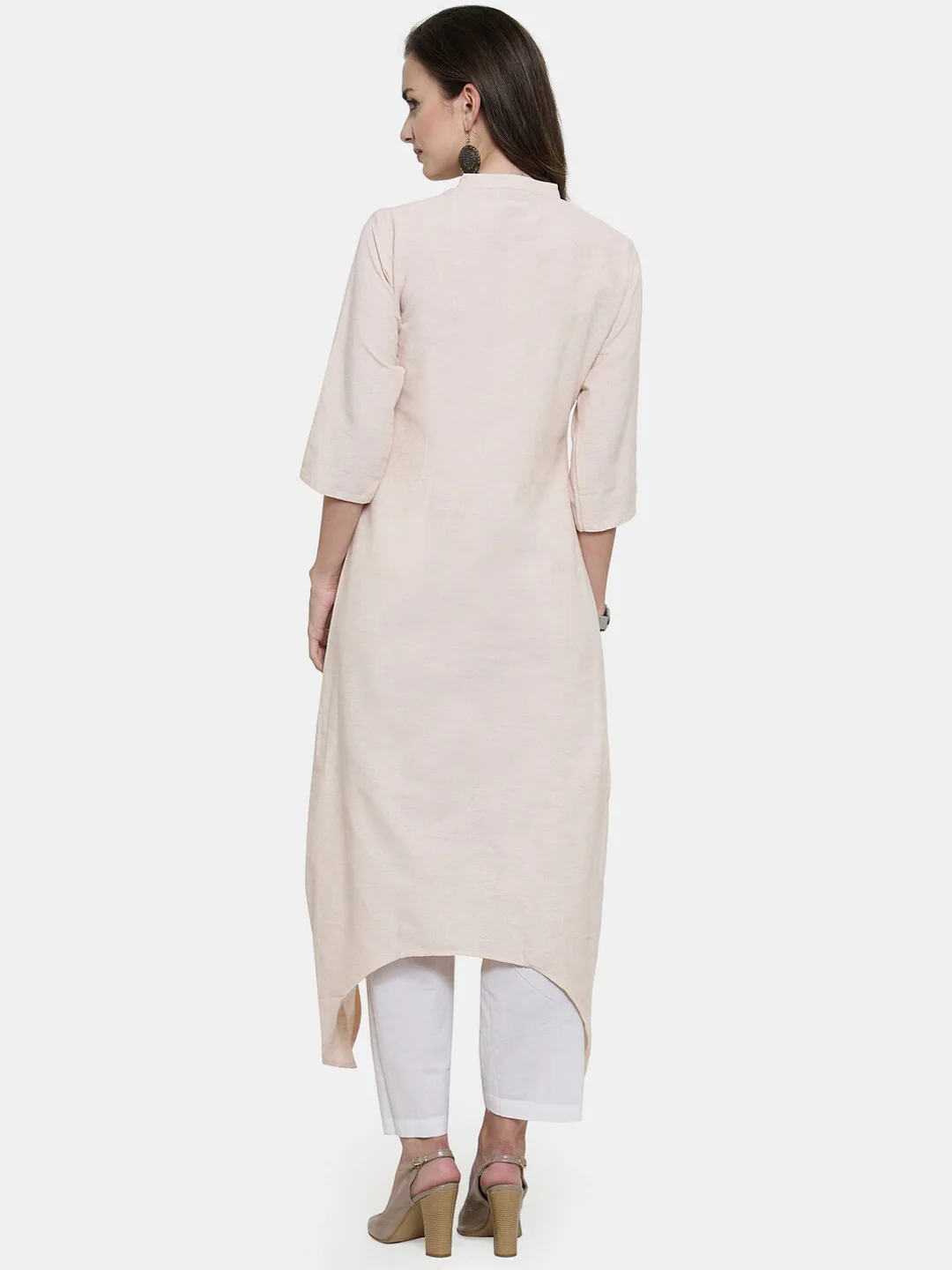 Enchanted Drapes Ivory solid cotton A-line kurta