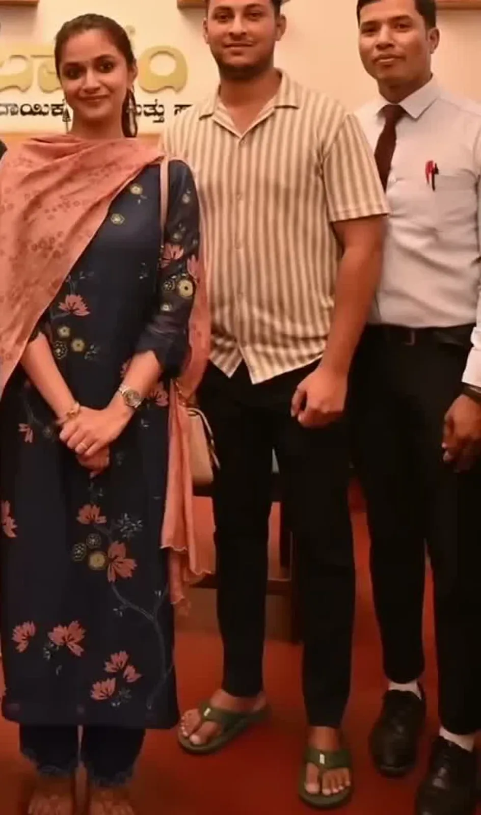 Keerthy Suresh — Full length — the matching navy pants, and the pale ice-blue scalloped embroidery at their hem