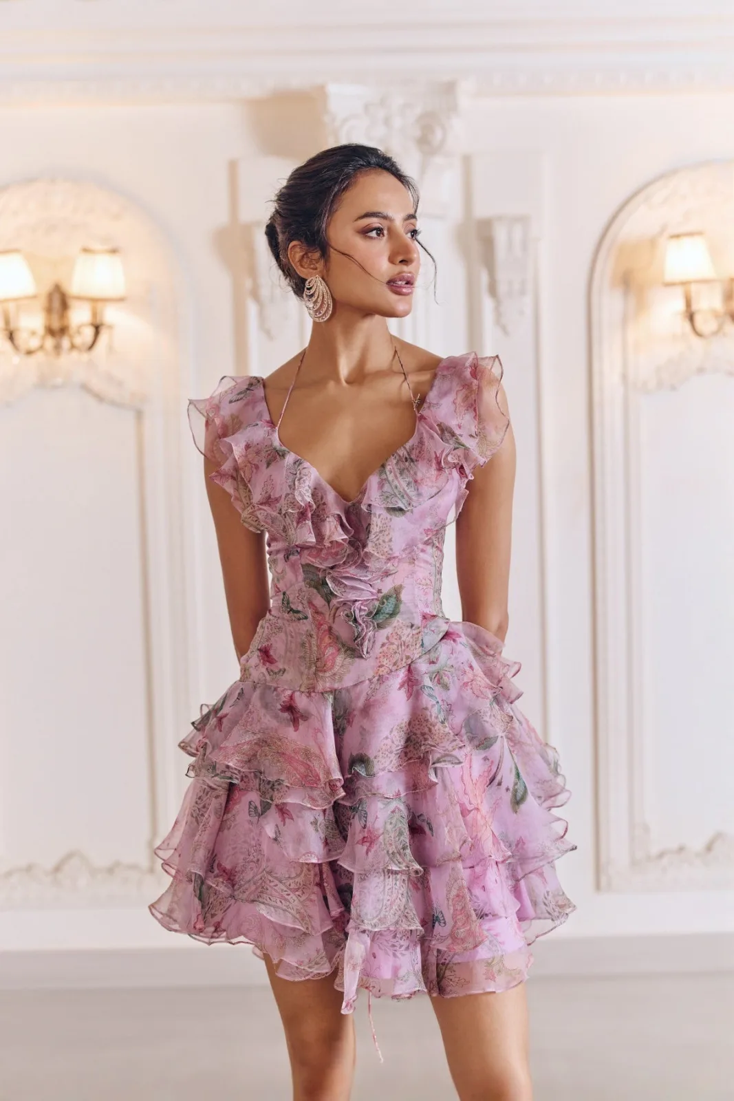 Mahima Mahajan GISELE tiered floral ruffle mini dress