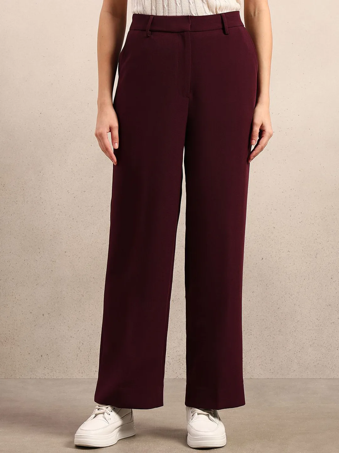 Wine high-rise straight trousers