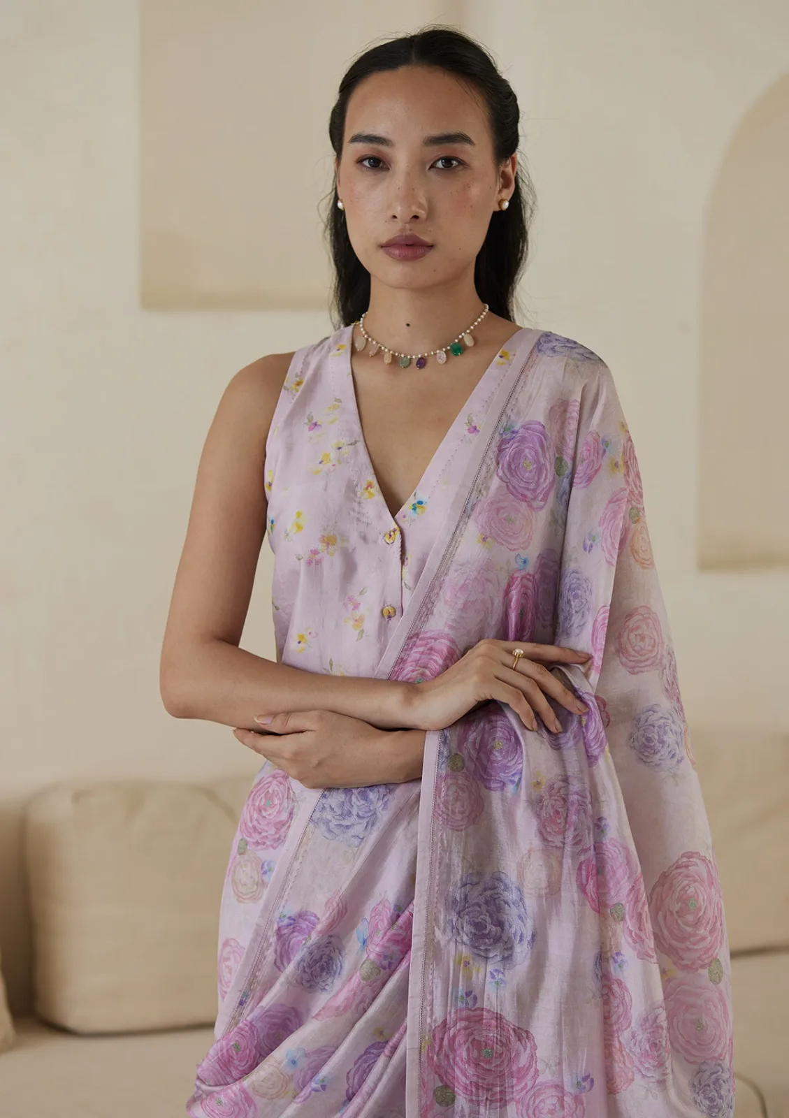 Surmaye Soft Caress pink organza saree