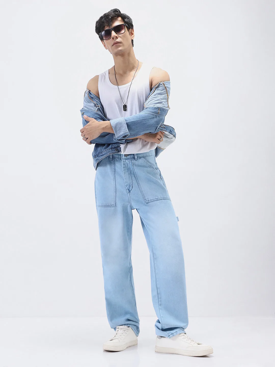 Urbano Fashion Ice-blue baggy carpenter jeans