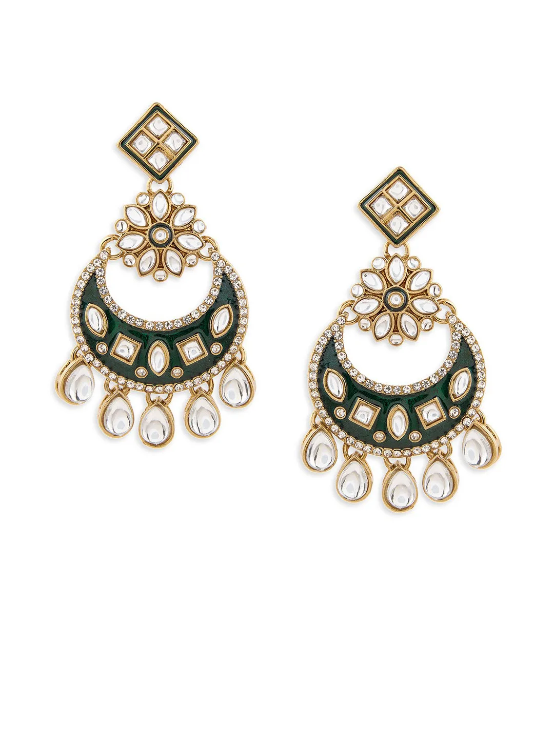 Zaveri Pearls Green meenakari chandbalis