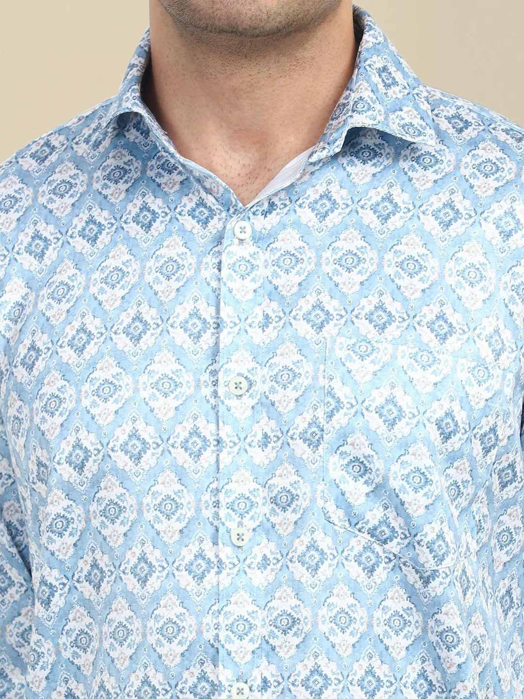 AMSWAN Sky-blue printed poplin shirt