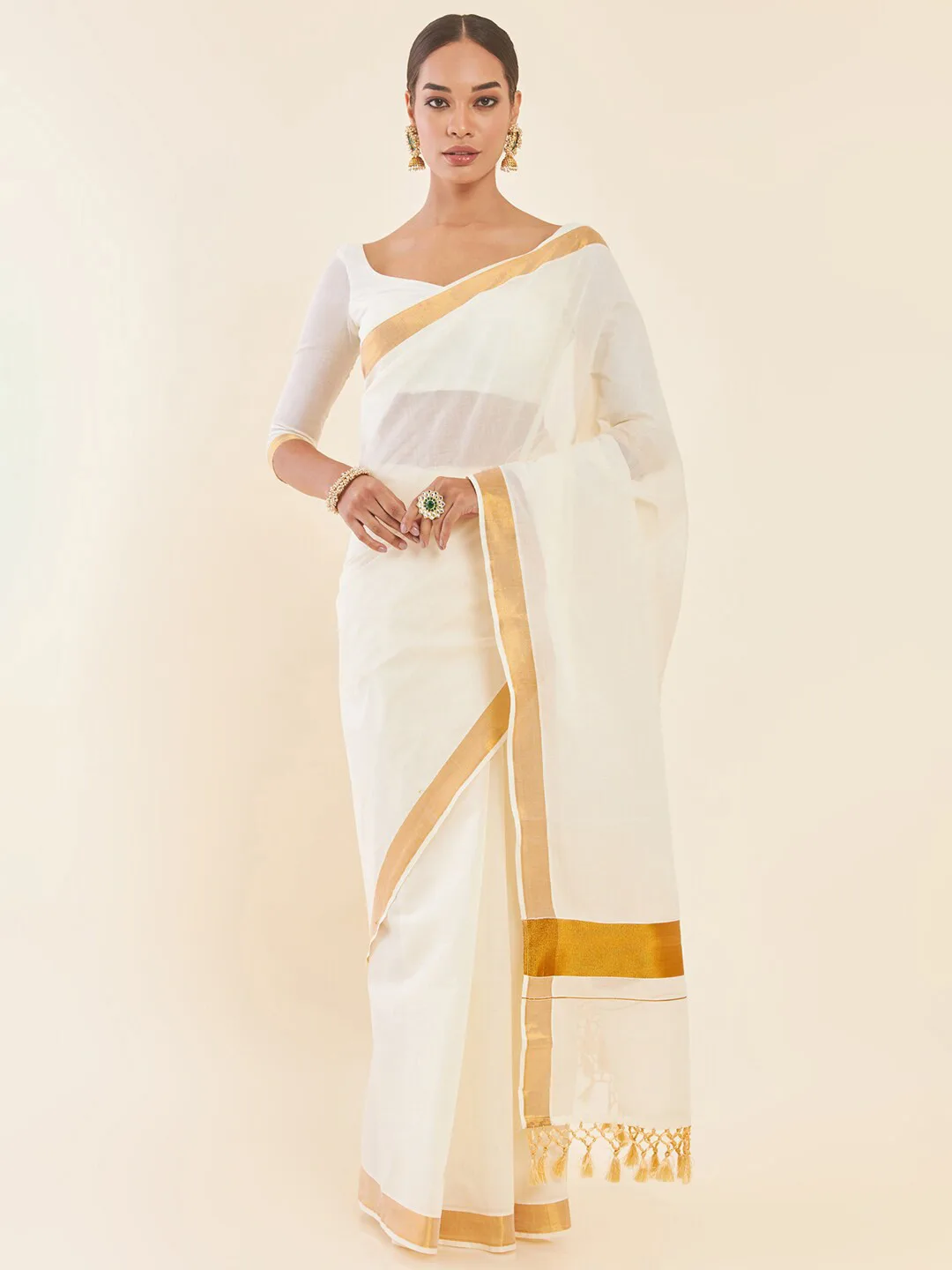 Soch Our pick — Soch off-white and gold zari pure cotton kasavu saree