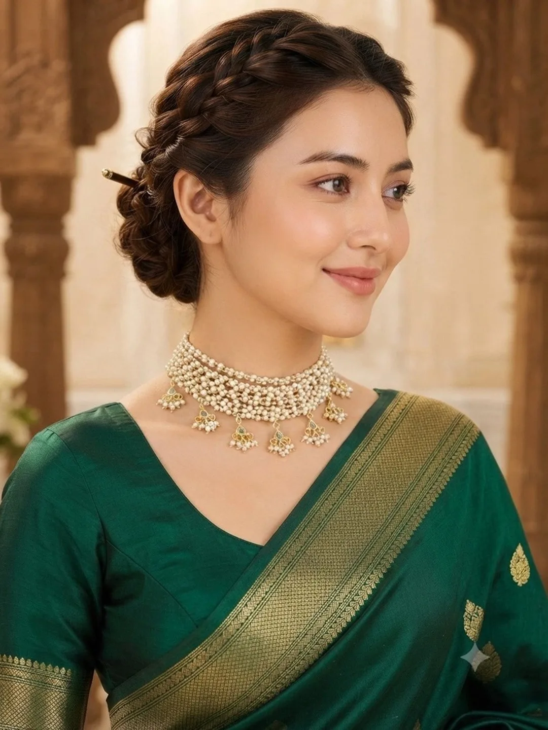 SRJ Our pick under ₹400 — gold-plated jaali collar with a fringed edge