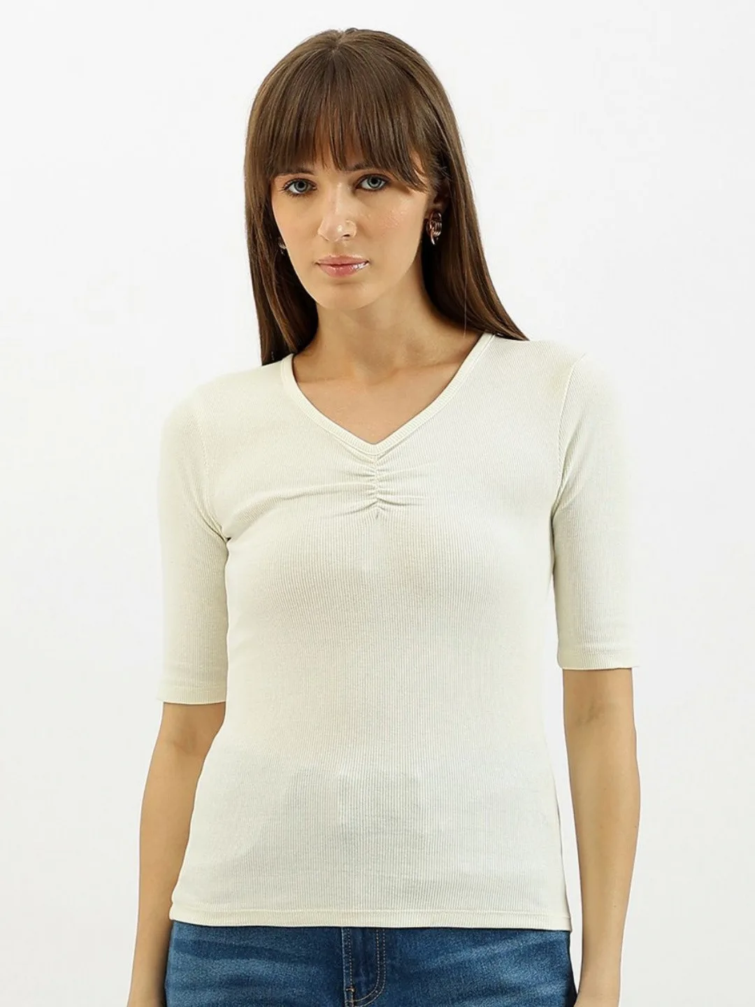 Off-white ribbed V-neck tee