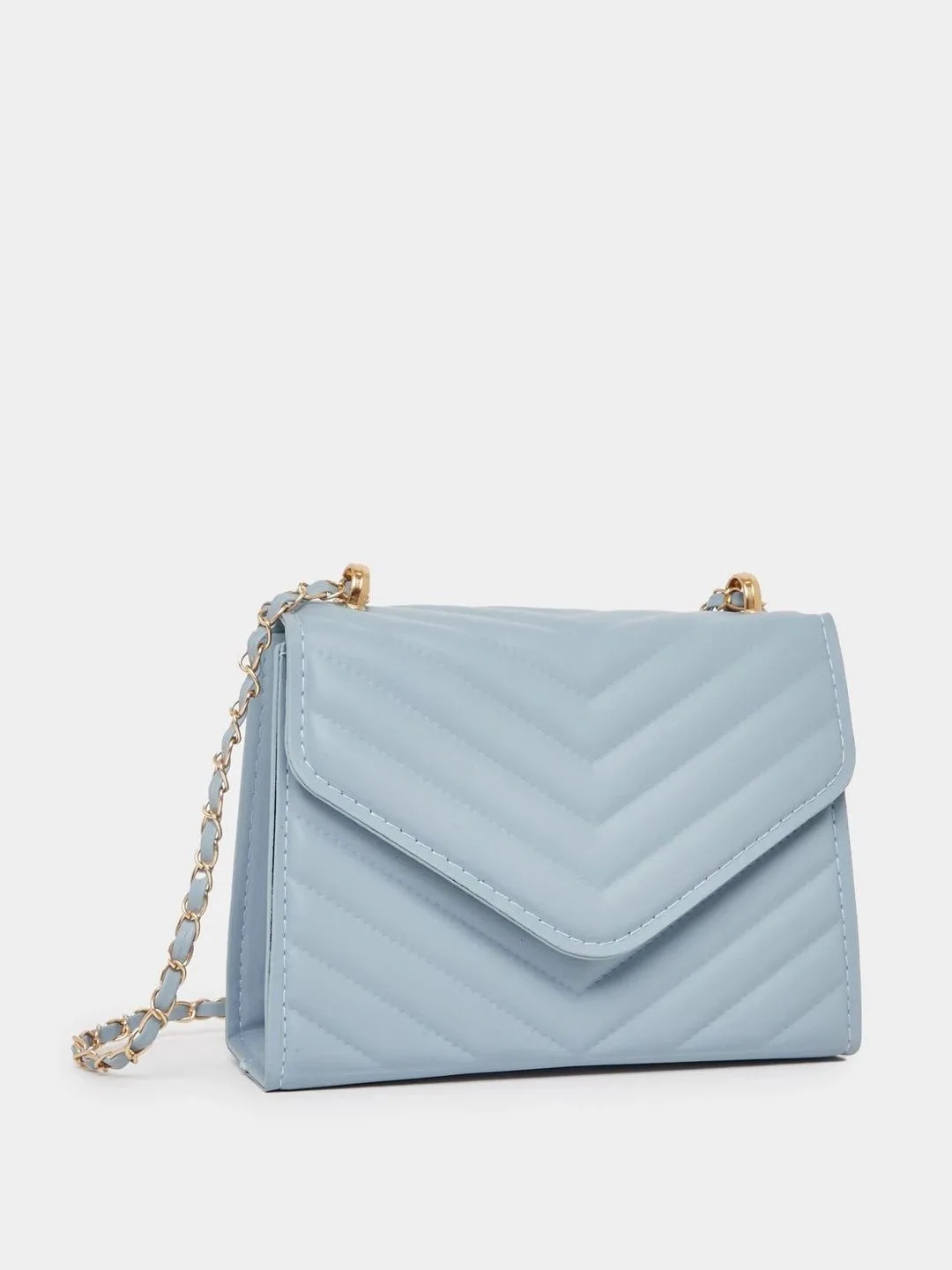 Styli Pale blue chevron-quilted chain bag