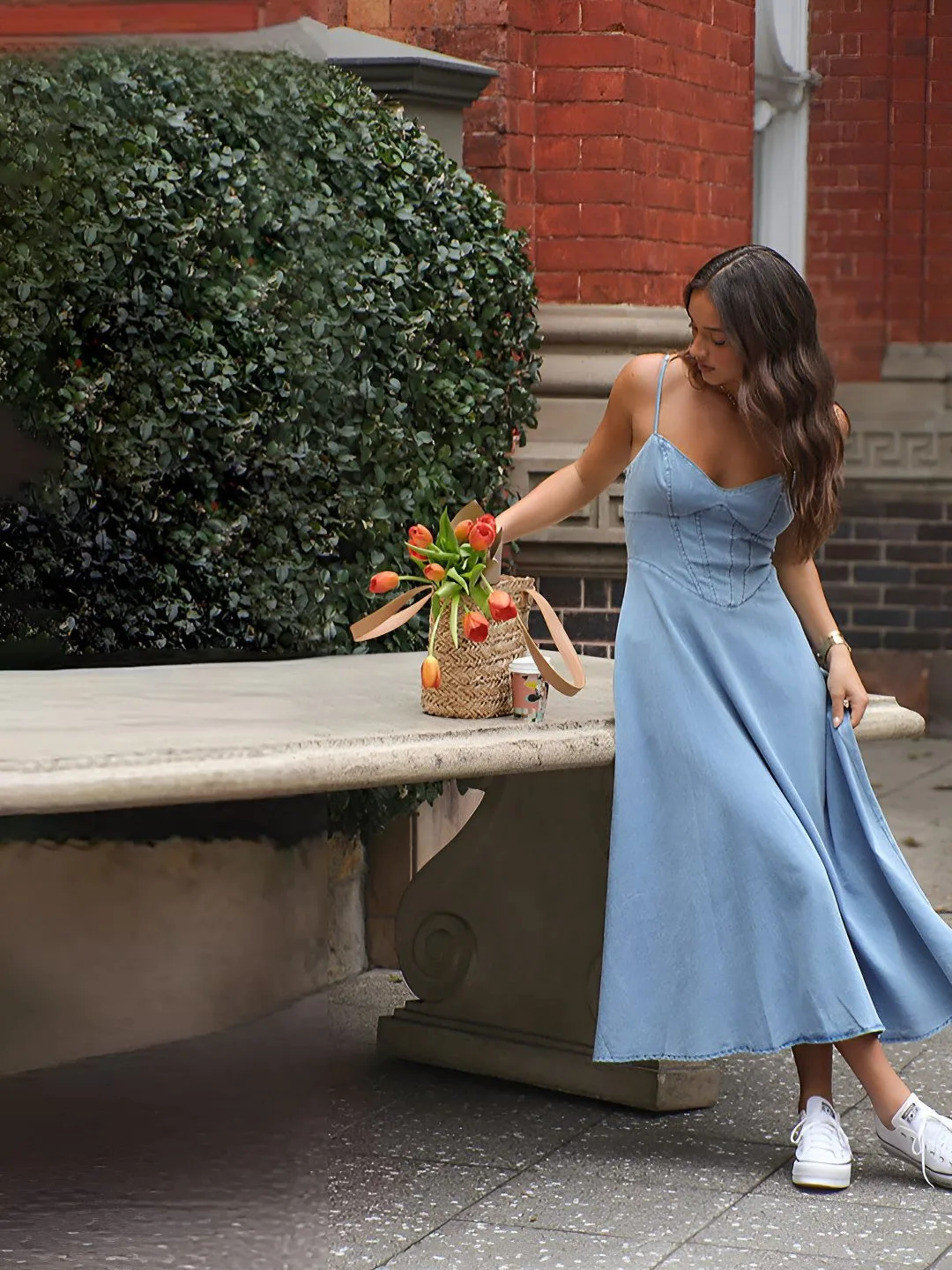 JC Mode Steel-blue corset midi dress with shoulder straps