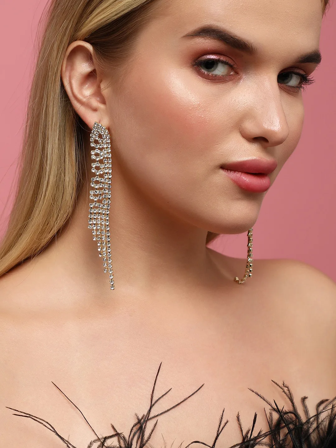SOHI Gold-toned long linear drop earrings