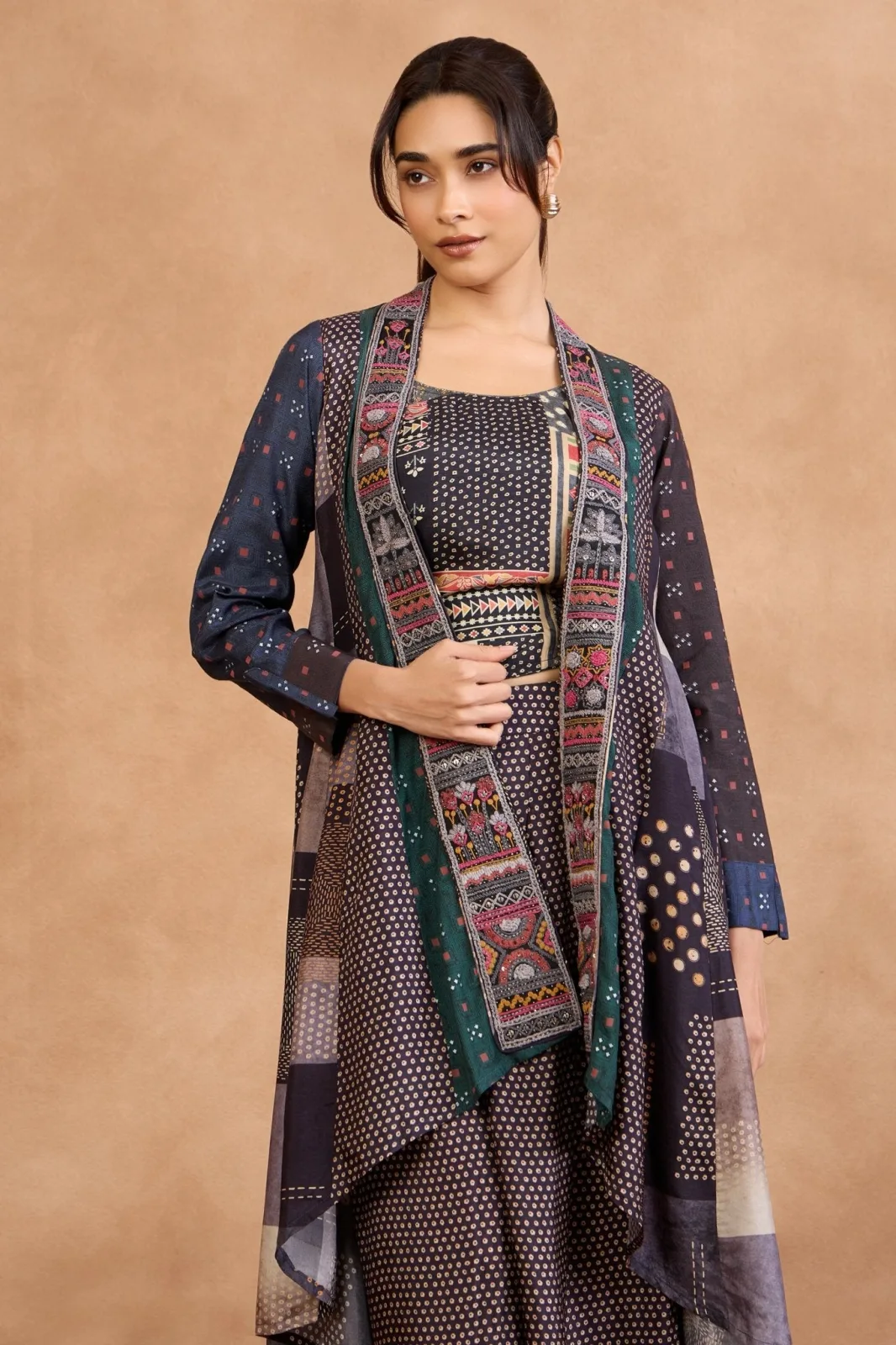 Ilaara Studio The “Neelambari” jacket, crop top and pant set