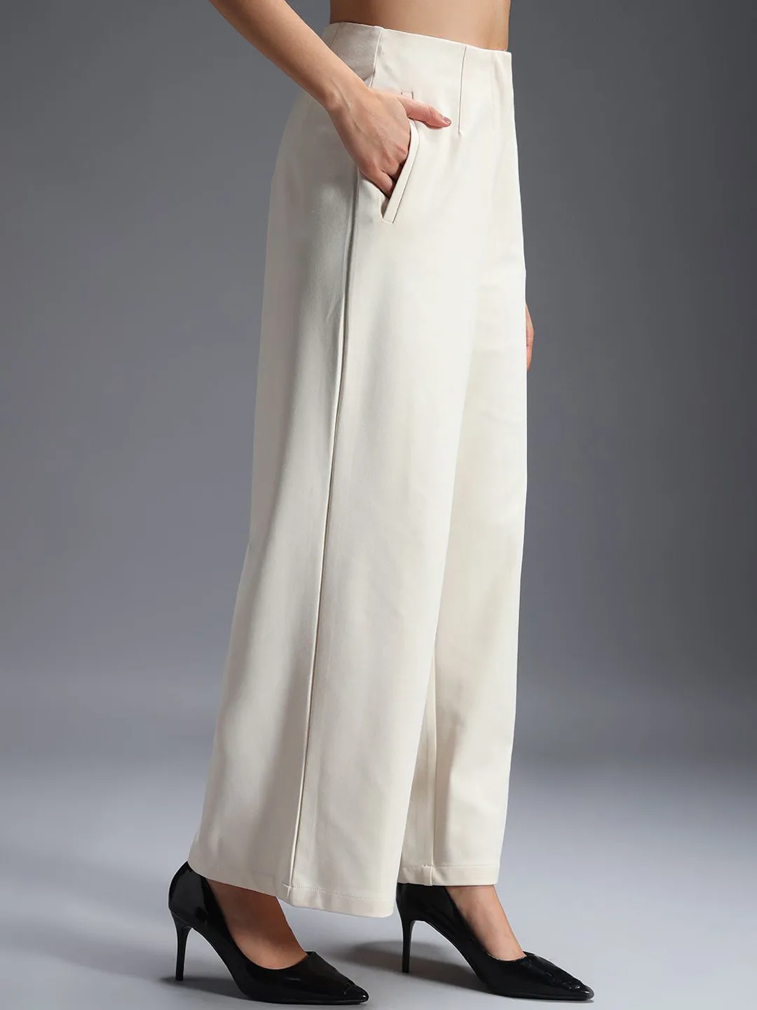 Zastraa Ivory high-rise wide-leg trousers