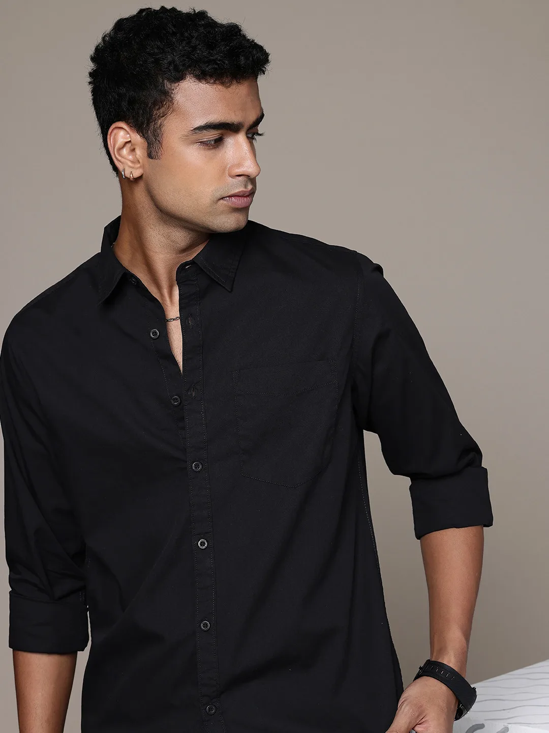 Roadster Plain black casual shirt