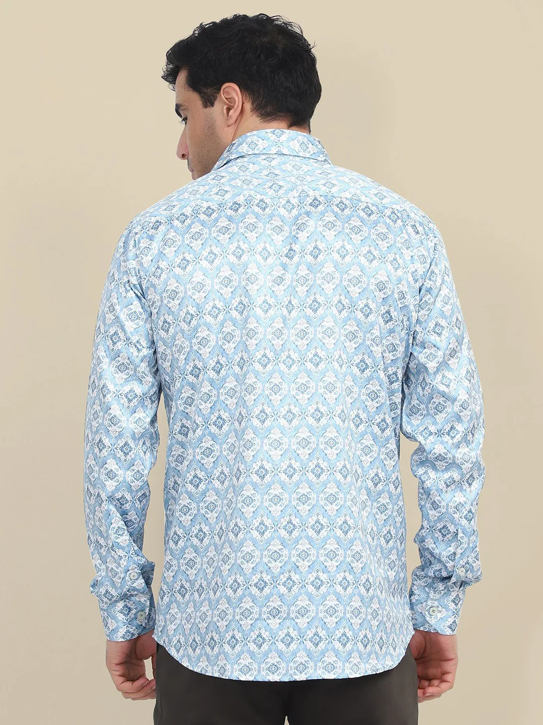 AMSWAN Sky-blue printed poplin shirt