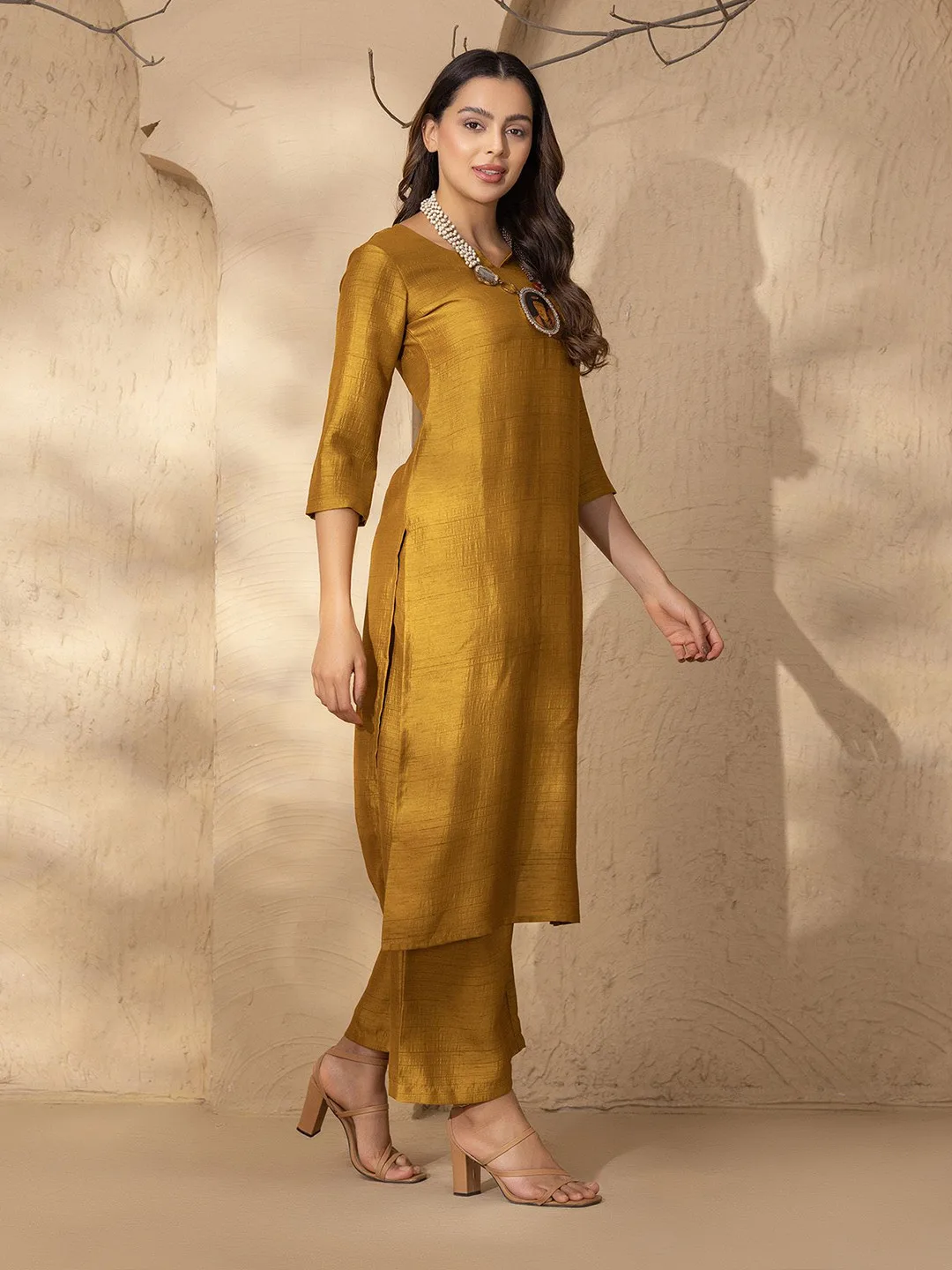 MABISH by Sonal Jain Gold silk-blend kurta with palazzos