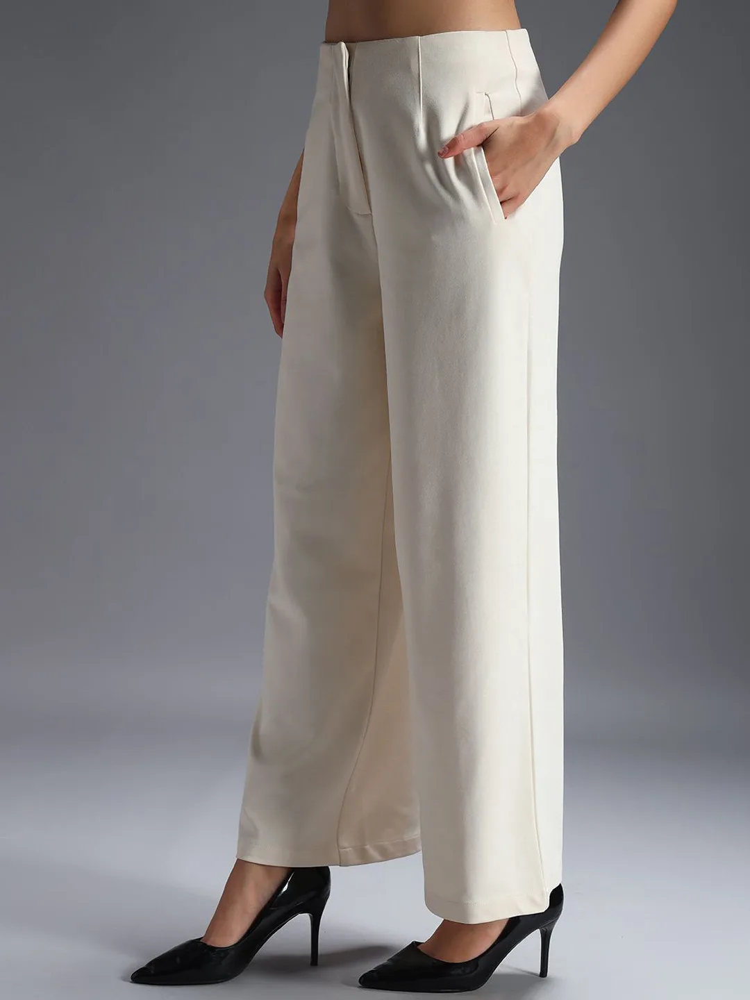 Zastraa Ivory high-rise wide-leg trousers