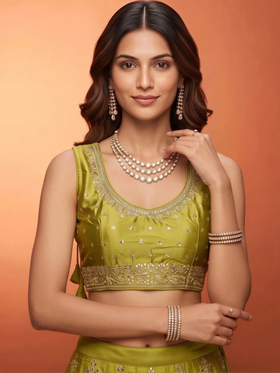 Anouk Lime green sleeveless embroidered sequinned blouse