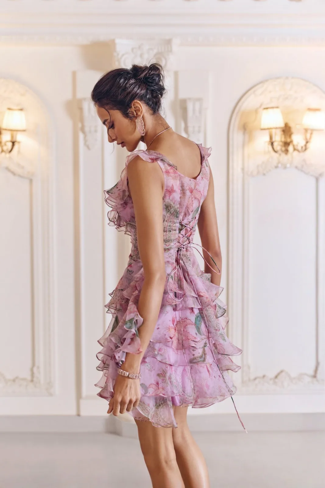 Mahima Mahajan GISELE tiered floral ruffle mini dress