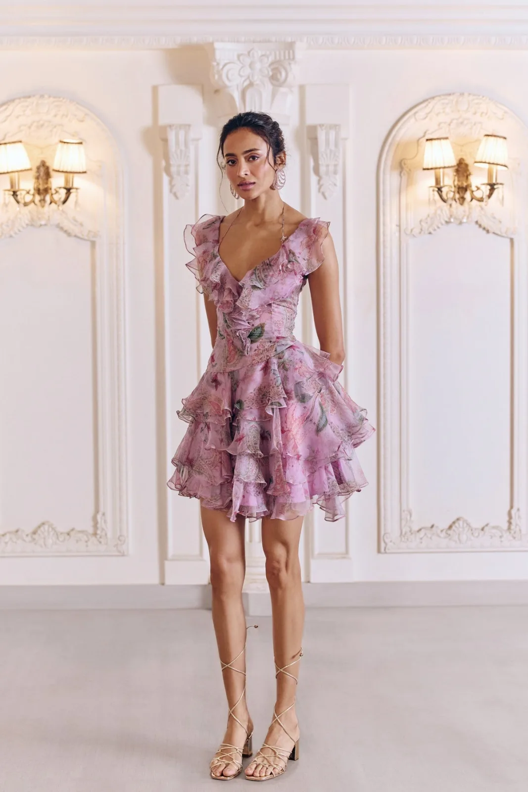 Mahima Mahajan GISELE tiered floral ruffle mini dress
