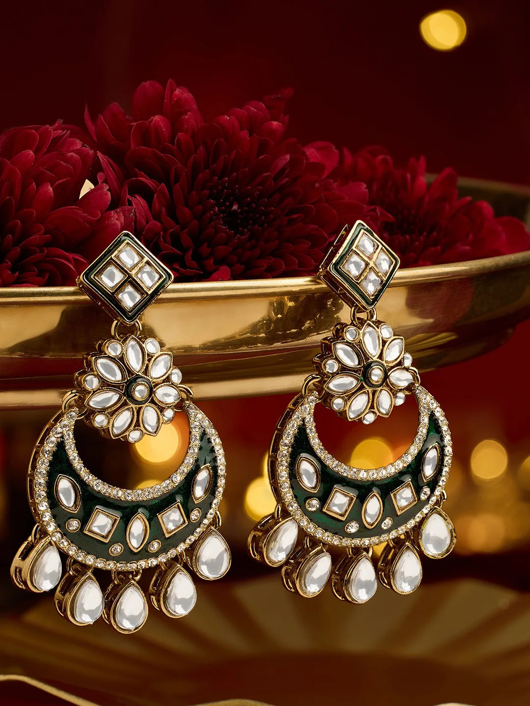 Green meenakari chandbalis