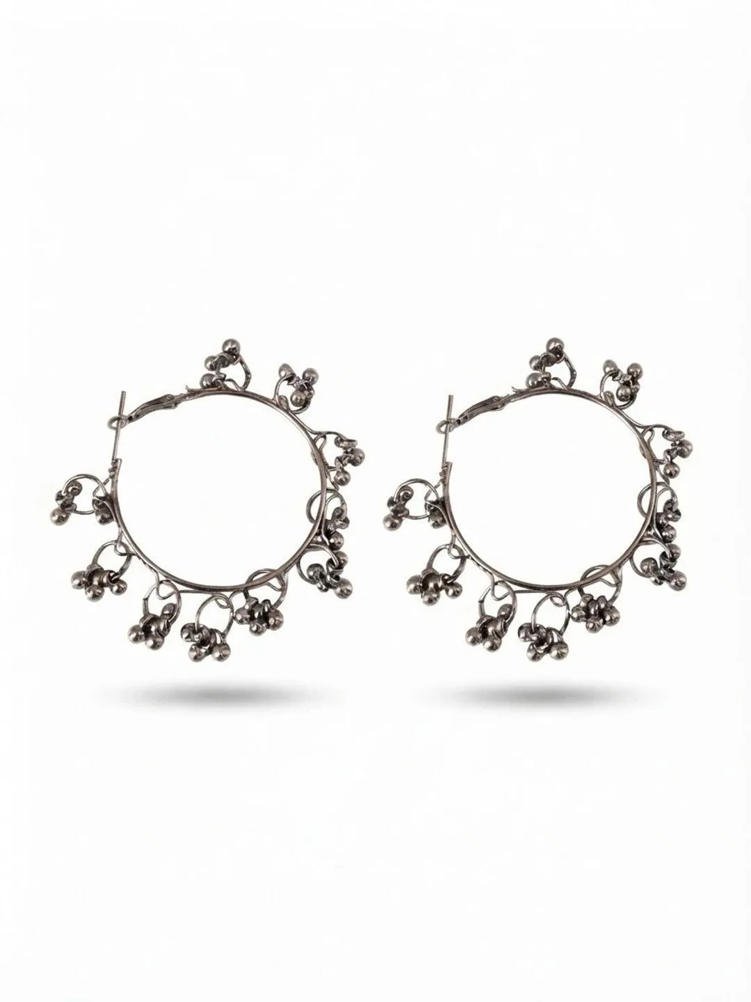 Nityakshi Oxidised silver hoop earrings with ghungroo drops