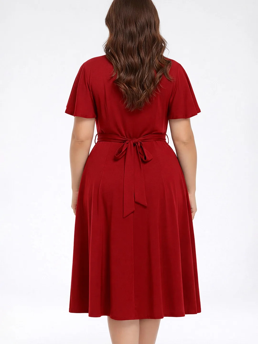 C4D Red wrap midi with flutter sleeves