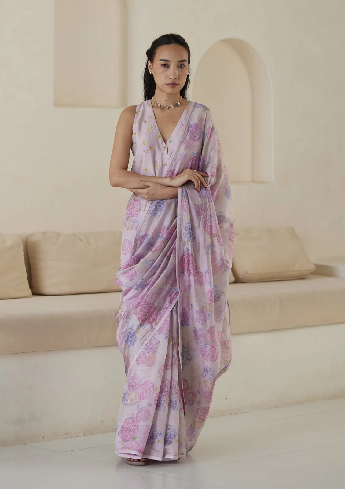Surmaye Soft Caress pink organza saree