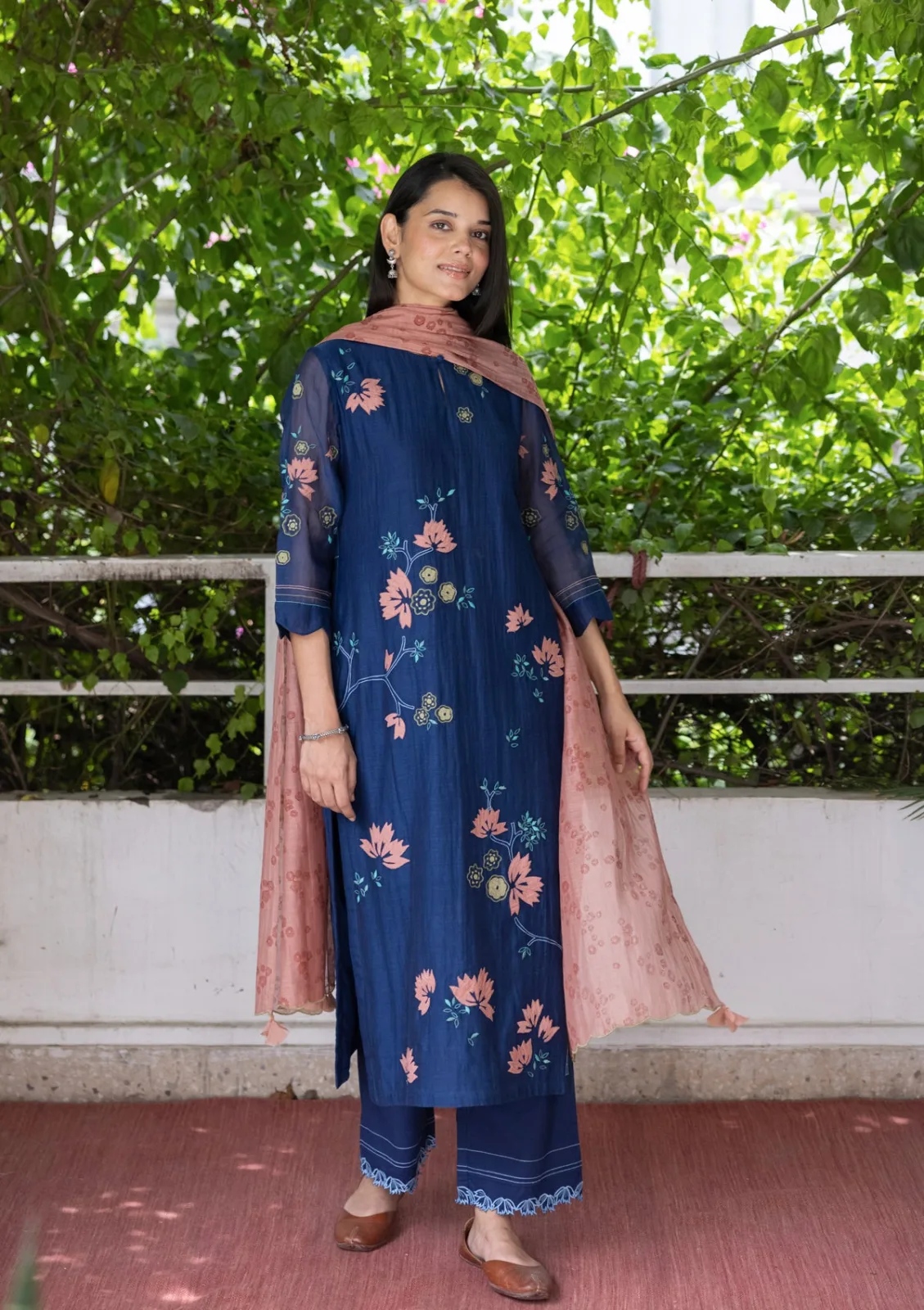 Ink Floral Applique kurta set