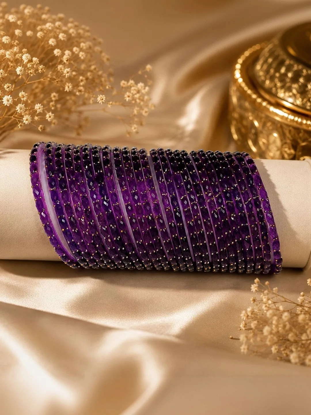 OmTrend Violet glass bangles, set of 24
